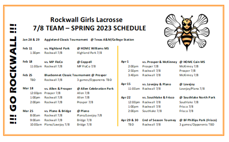 Youth - 7/8 Team - Spring 2023 Game Schedule 