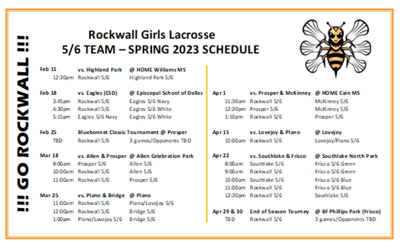 Youth - 5/6 Team - Spring 2023 Game Schedule 