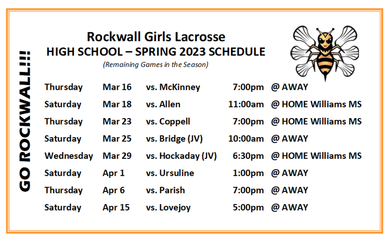High School - Spring 2023 - Remaining Game Schedule 